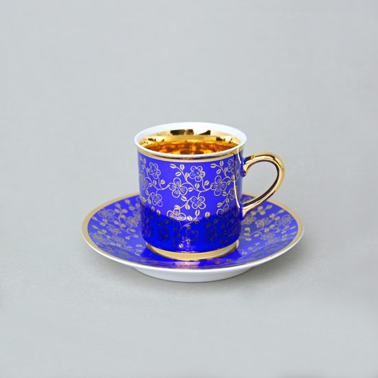 Šálek 100 ml mocca a podšálek 11,5 cm Sabina, vnitřní zlacení, modrý, Leander Loučky