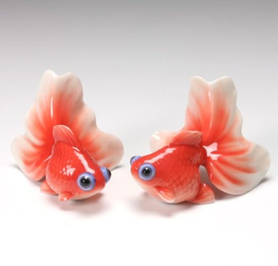 Goldfish design sculptured porcelain figurine (set/2) 7 cm, FRANZ Porcelain