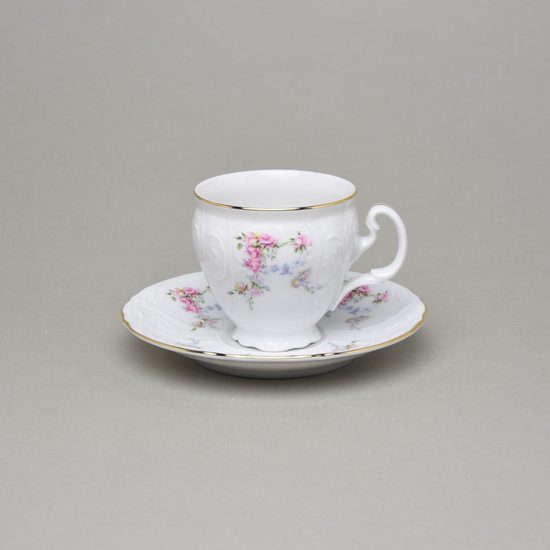 Cup and saucer coffee 150 ml / 15 cm, Thun 1794, karlovarský porcelán, BERNADOTTE climbing rose + gold