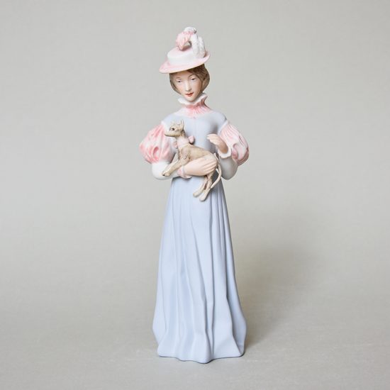 Lady with dog 8 x 9 x 26 cm, Porcelain Figures Duchcov