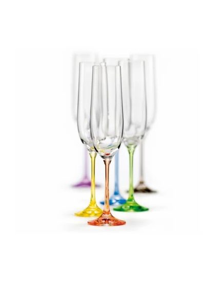 Viola 190 ml Rainbow - colour set, Champagne glass, 6 pcs., Crystalex