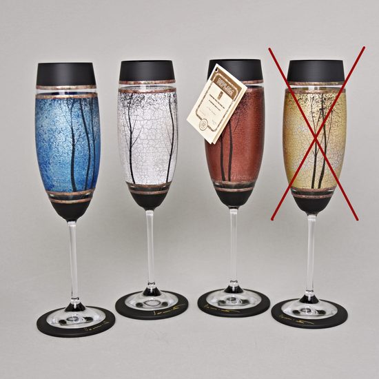 Studio Miracle: Sklenice na šampaňské 3 ks (zlatá chybí), Mix Stromy, 200 ml, ruční dekorace Vlasta Voborníková