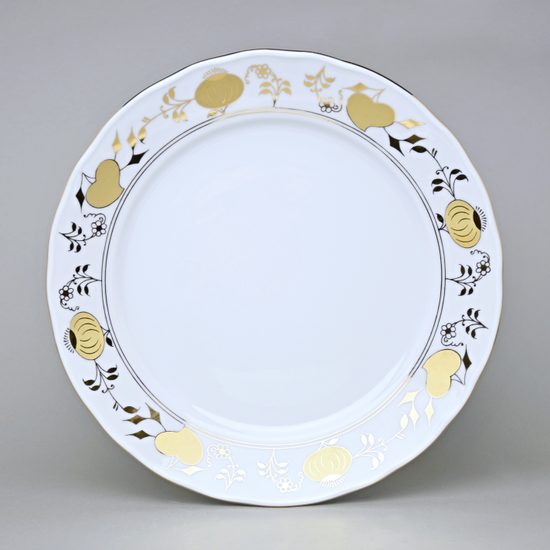 Talíř mělký 26 cm, zlatý Cibulák, Český porcelán z Dubí