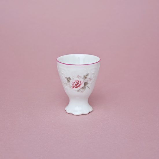 Růžová linka: Kališek na vejce na nožce, Thun 1794, karlovarský porcelán, BERNADOTTE růžičky