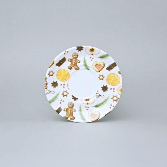 Podšálek 14 cm, vánoční perníček a pomeranč, G. Benedikt 1882