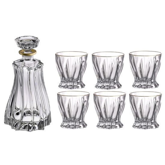 Crystal Whiskey set Plantica 6+1, Golden Rim, Aurum Crystal