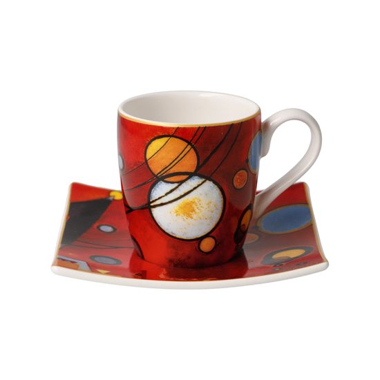 Šálek espresso 100 ml + podšálek 10,5 cm čtvercový, Heavy red, V. Kandinskij, jemný kostní porcelán, Goebel