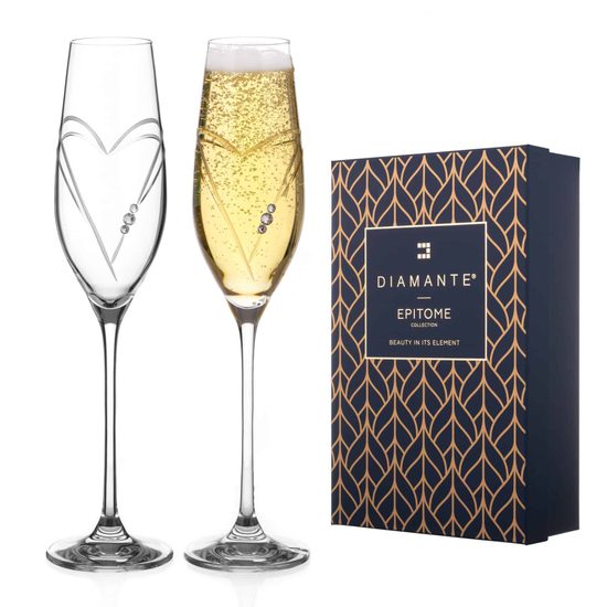 Hearts Champagne Flutes – set of 2 glasses 210 ml, Swarovski Crystals