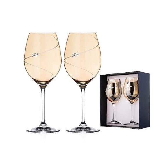 Amber Silhouette - Set of 2 Red Wine Glasses, Swarovski Crystals