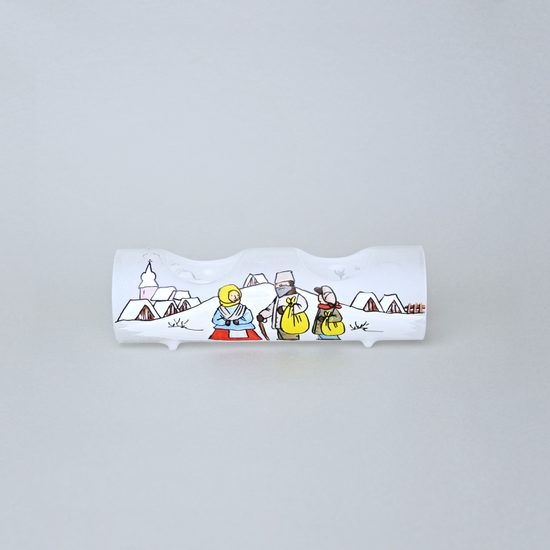 Svícen skleněný na 2 svíčky "Česká zima 1918", ručně malováno, Mija ozdoby