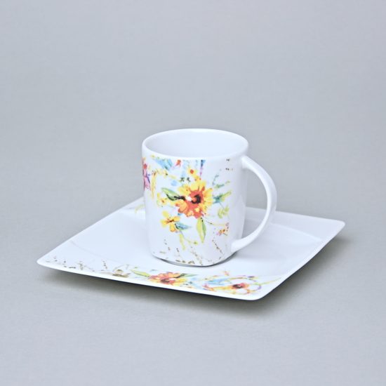 Cup 150 ml and saucer 15,5 cm square, Thun 1794, Carlsbad Porcelain, EYE 30308