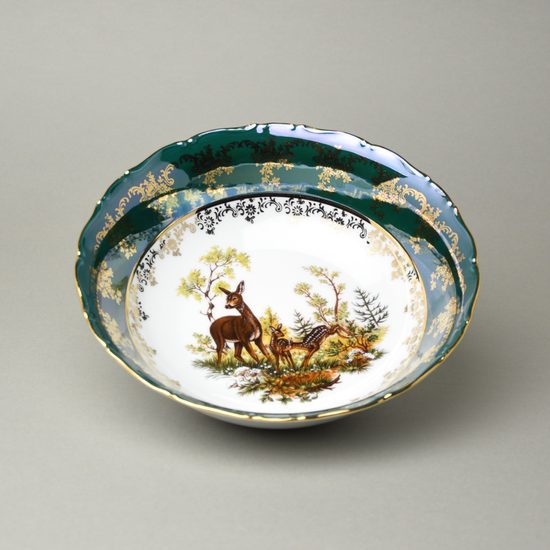 Bowl 23 cm, hunting - green, Royal Czech porcelain