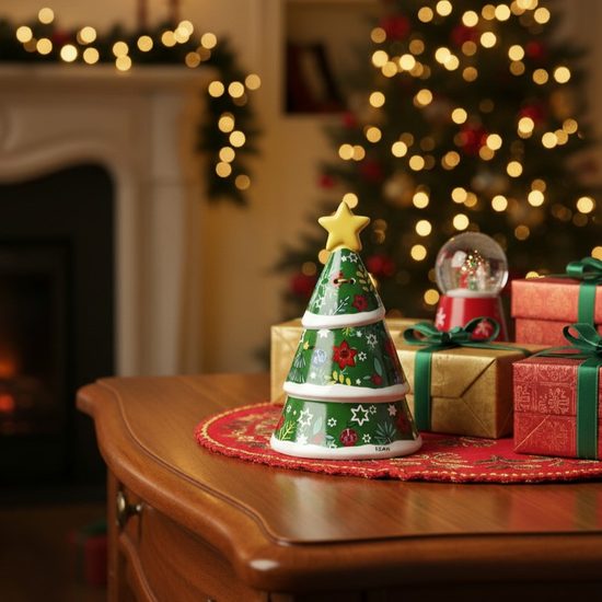 Christmas bell tree 10 x 15 cm, glazed ceramic EGAN