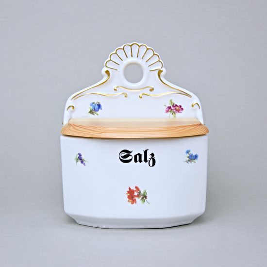 Slánka závěsná s dřevěným víčkem s nápisem Salz 700 ml, Rakouská házenka, Český porcelán a.s.