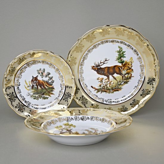 Plate Set for 6 pers., Hunting motifs - Beige, Carlsbad Porcelain