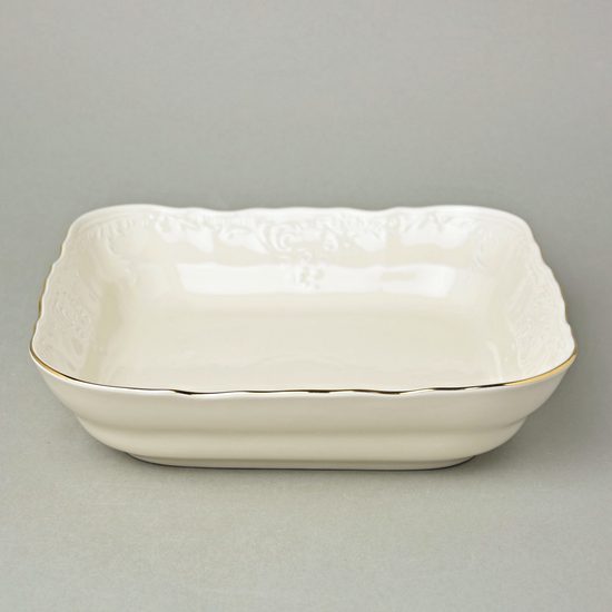 Bowl square 25 cm J, Thun 1794 Carlsbad porcelain, BERNADOTTE ivory + gold