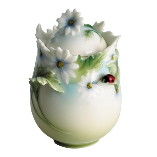 LADYBUG DESIGN SCULPTURED PORCELAIN sugar jar with cover 8,3, FRANZ porcelain