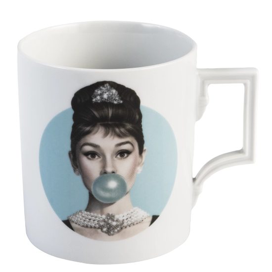 Mug Henkel 89 mm 250 ml, Audrey Hepburn with blue bubble, Meissen porcelain
