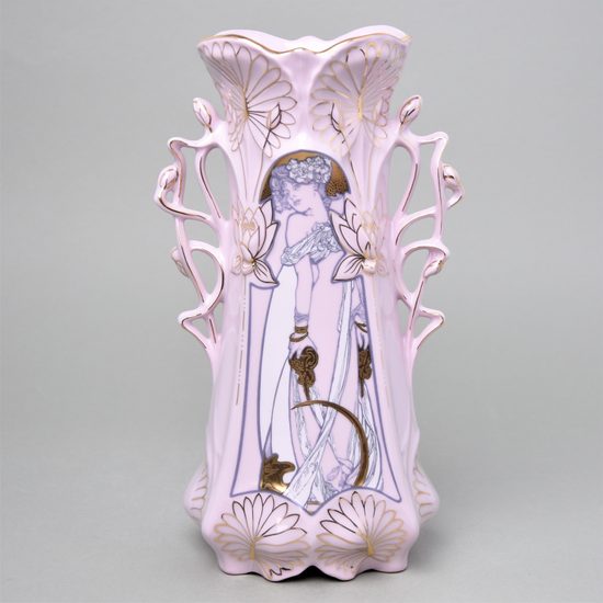 Váza leknín 26 cm, Mucha, Růžový porcelán z Chodova