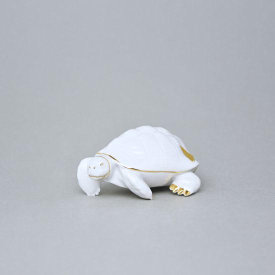 Turtle 9 cm, White + Gold, Ryoal Dux Bohemia