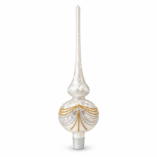 Christmas Glass Tree Topper, 27 cm, White Frost, Czech Glass christmas decorations