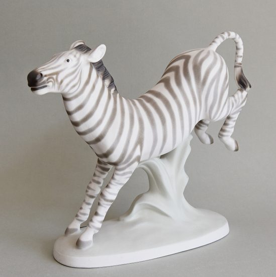 Zebra, 29,5 x 25,5 x 11,5 cm, Pastel, Porcelain Figures Duchcov