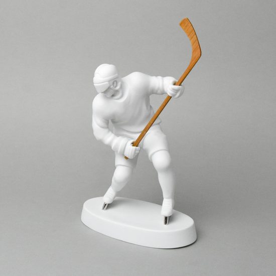 Hokejista 23 cm, biskvit + platina, Porcelánové figurky Duchcov