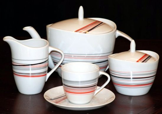 Tea set for 6 persons, Thun 1794 Carlsbad porcelain, SYLVIE 80382