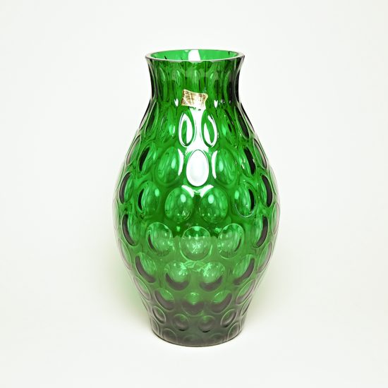 Egermann: Váza zelená - optika olivová, v: 25,5 cm, Skleněné vázy Egermann