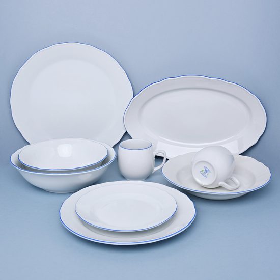 Dining set 28 pcs., White with blue line, Cesky porcelan a.s.