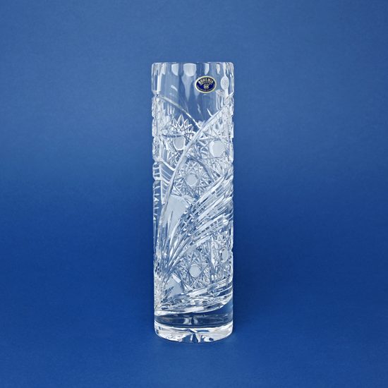 Crystal Hand Cut Vase - Cylinder, Comet, 255 mm, GLASSPO / Crystal Bohemia