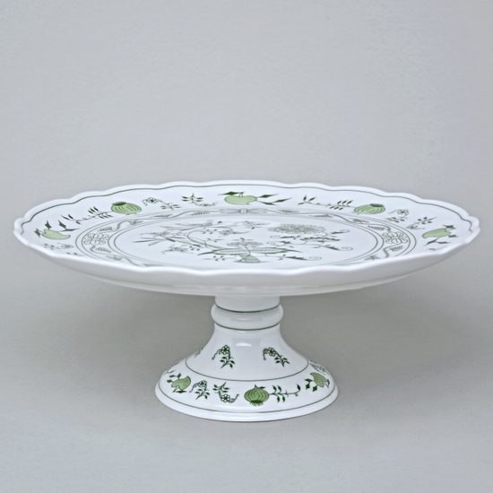 Talíř dortový na noze 31 cm, zelený cibulák, Český porcelán a.s.