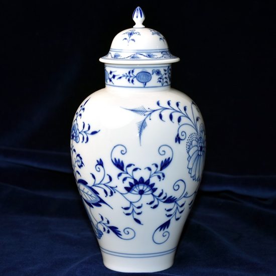 Váza s víkem 25,5 cm, pravý cibulák, Míšeňský porcelán