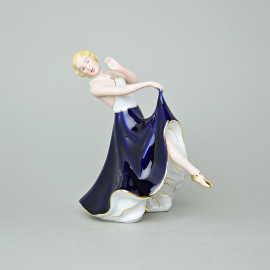 Tančící dívka (modrá sukně) 11,8 x 18,5 x 20,7 cm , Isis, Porcelánové figurky Duchcov