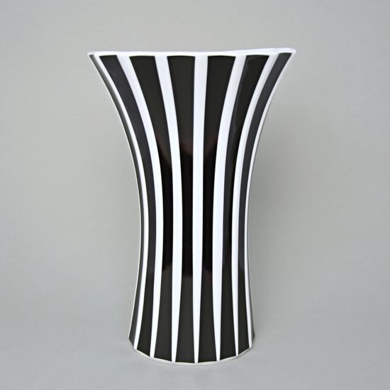 Váza Retro T 30 cm, černé pruhy, porcelán Goldfinger