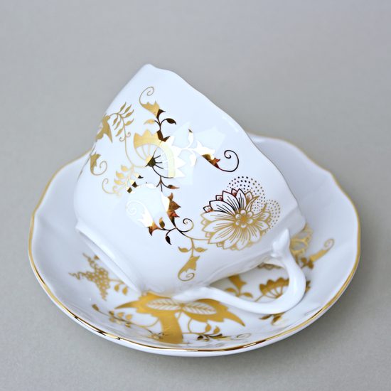 Šálek a podšálek B + B, 210 ml / 14 cm na kávu, zlatý Cibulák, Český porcelán z Dubí