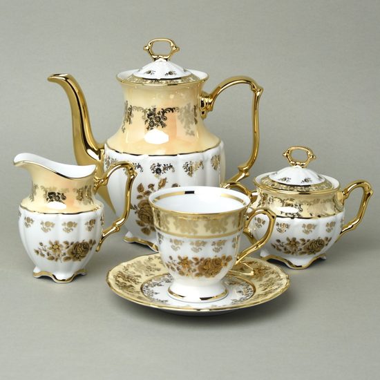 Cofe set for 6 pers., honey golden rose, Royal Czech porcelain