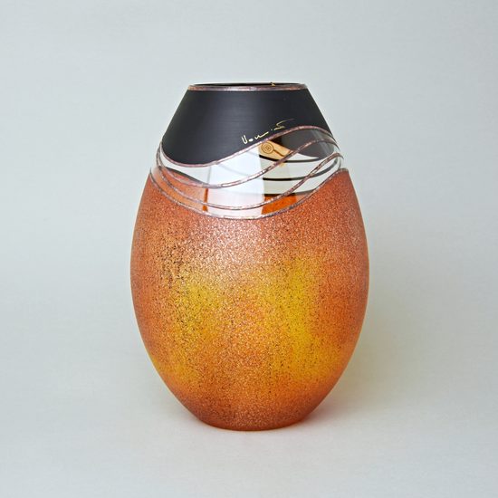 Studio Miracle: Vase Yellow-Orange, 25 cm, Hand-decorated by Vlasta Voborníková