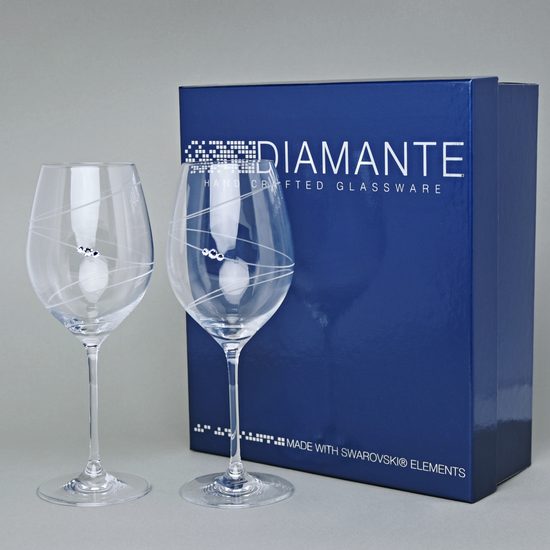 Set 2 sklenic na červené víno 470 ml, Ring, krystaly Swarovski, DIAMANTE
