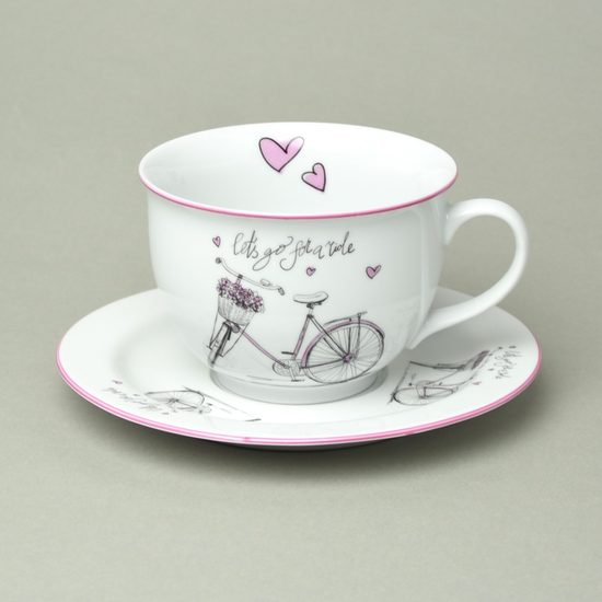 Olga: Šálek 400 ml snídaňový a podšálek 19 cm, dámské kolo, Český porcelán a.s.