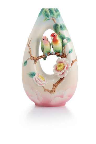 Vase 41 cm, Collection Sweet Partners Rosy Faced Lovebirds, FRANZ porcelain