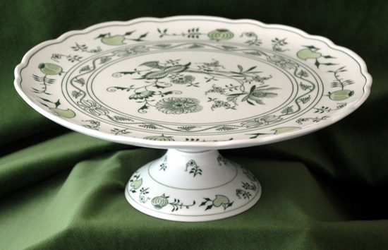 Talíř dortový na noze 31 cm, zelený cibulák, Český porcelán a.s.