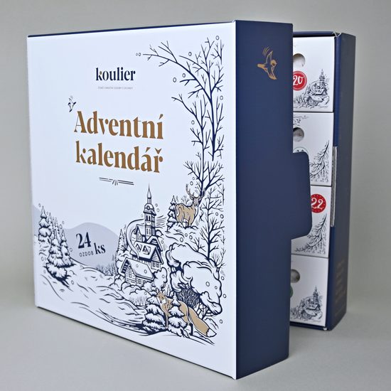 ADVENT CALENDAR with Christmas tree decorations, Holly, Czech Christmas decorations KOULIER