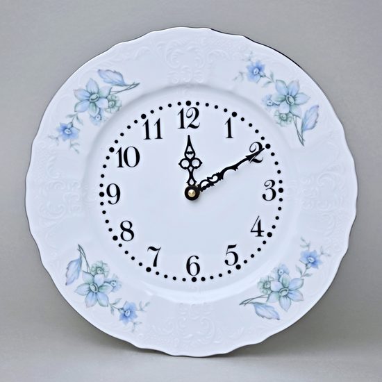 BERNADOTTE Gentiana + platinum: Wall Clock 27 cm, Thun 1794, Carlsbad porcelain
