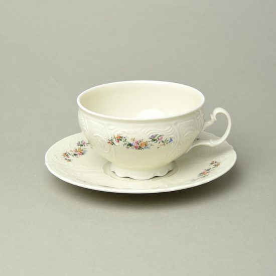 Šálek a podšálek čajový 275 ml / 18 cm, Thun 1794, karlovarský porcelán, BERNADOTTE ivory + kytičky