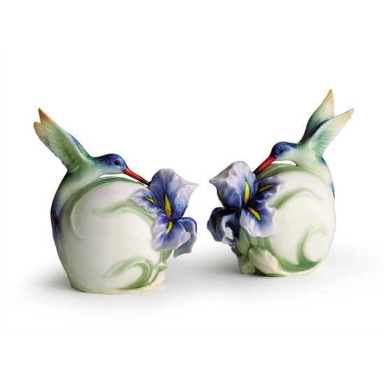 Longtail hummingbird design sculptured porcelain salt and pepper shakers, Porcelain FRANZ