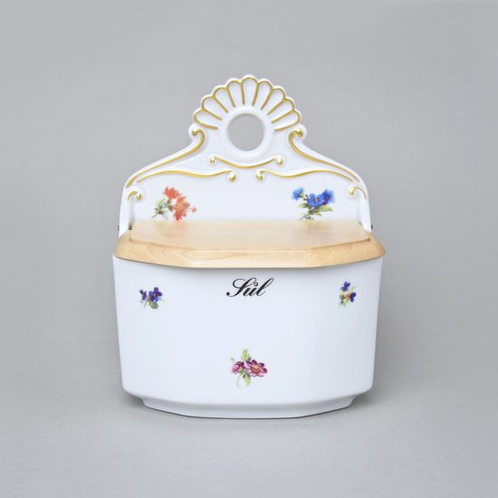Slánka závěsná s dřevěným víčkem s nápisem Sůl 0,70 l, Rakouská házenka, Český porcelán a.s.