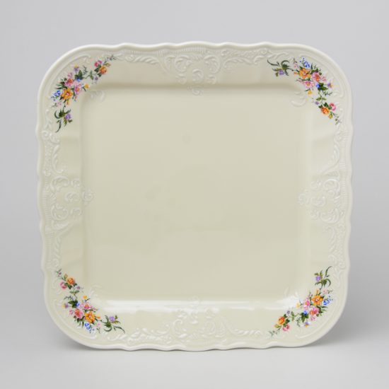 Tray square 26 cm, Thun 1794 Carlsbad porcelain, BERNADOTTE ivory + flowers