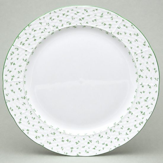 Dish round flat 31 cm (club plate), Thun 1794, karlovarský porcelán, Natálie green flowers