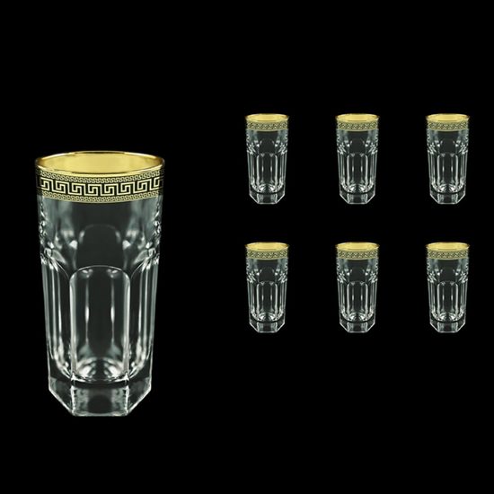 Astra Gold: Sklenice vysoká (long drink) 370 ml, 6 ks. křišťál, Provenza, Antique Golden Black dekor